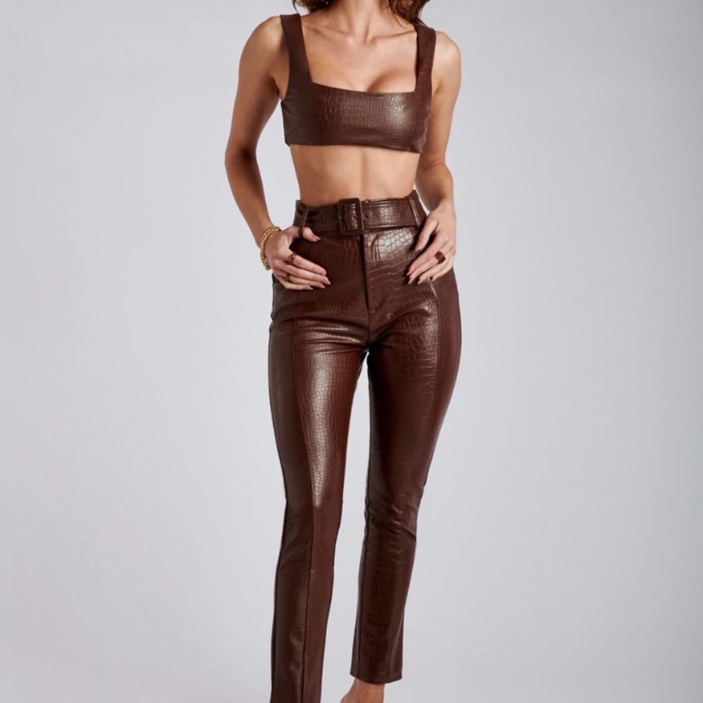 Meshki Set Mehra Chocolate Faux Croc Leather 2 Piece Set, XS